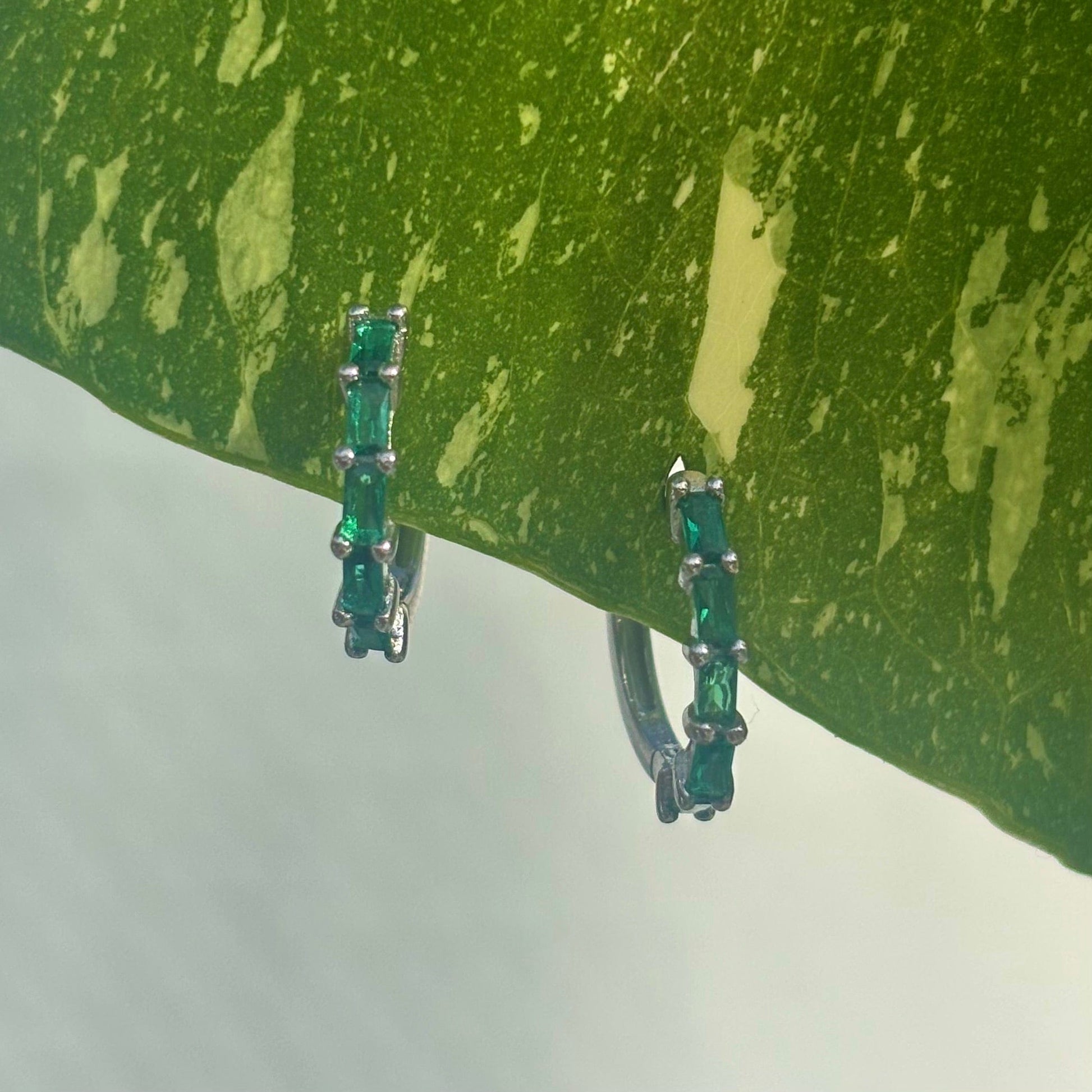 The Guide Crystals Green Zirconia Silver Huggie Earrings