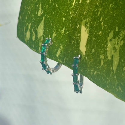 The Guide Crystals Green Zirconia Silver Huggie Earrings