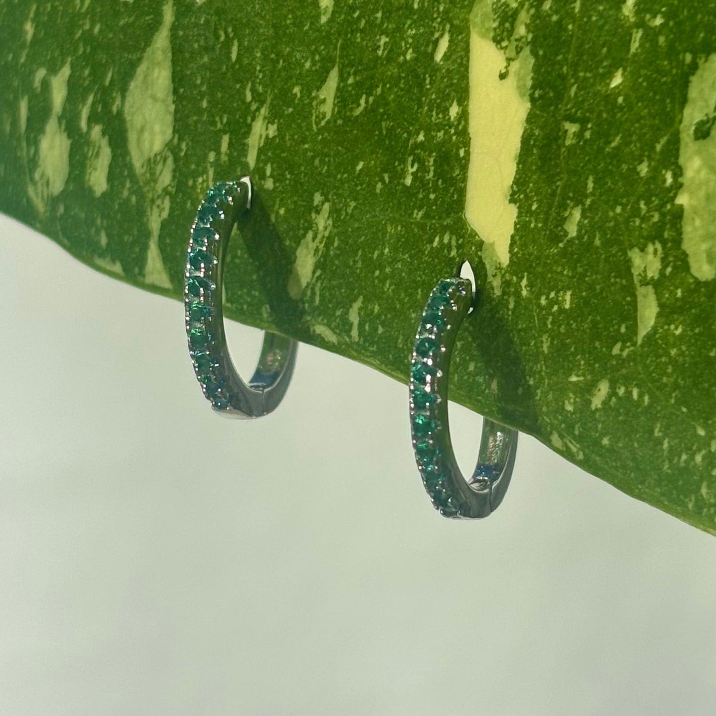 The Guide Crystals Green Zirconia Silver Mini Huggie Earrings