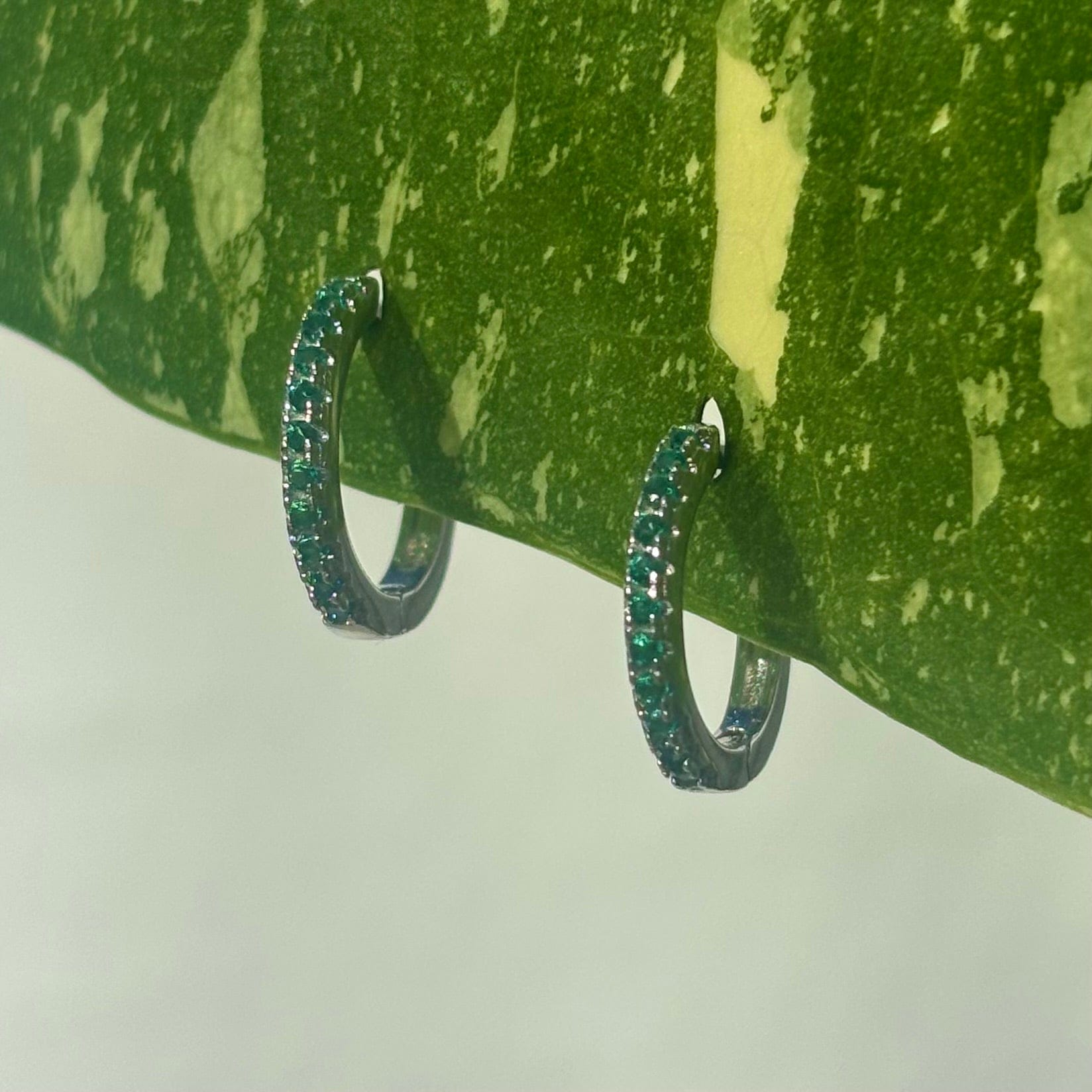 The Guide Crystals Green Zirconia Silver Mini Huggie Earrings