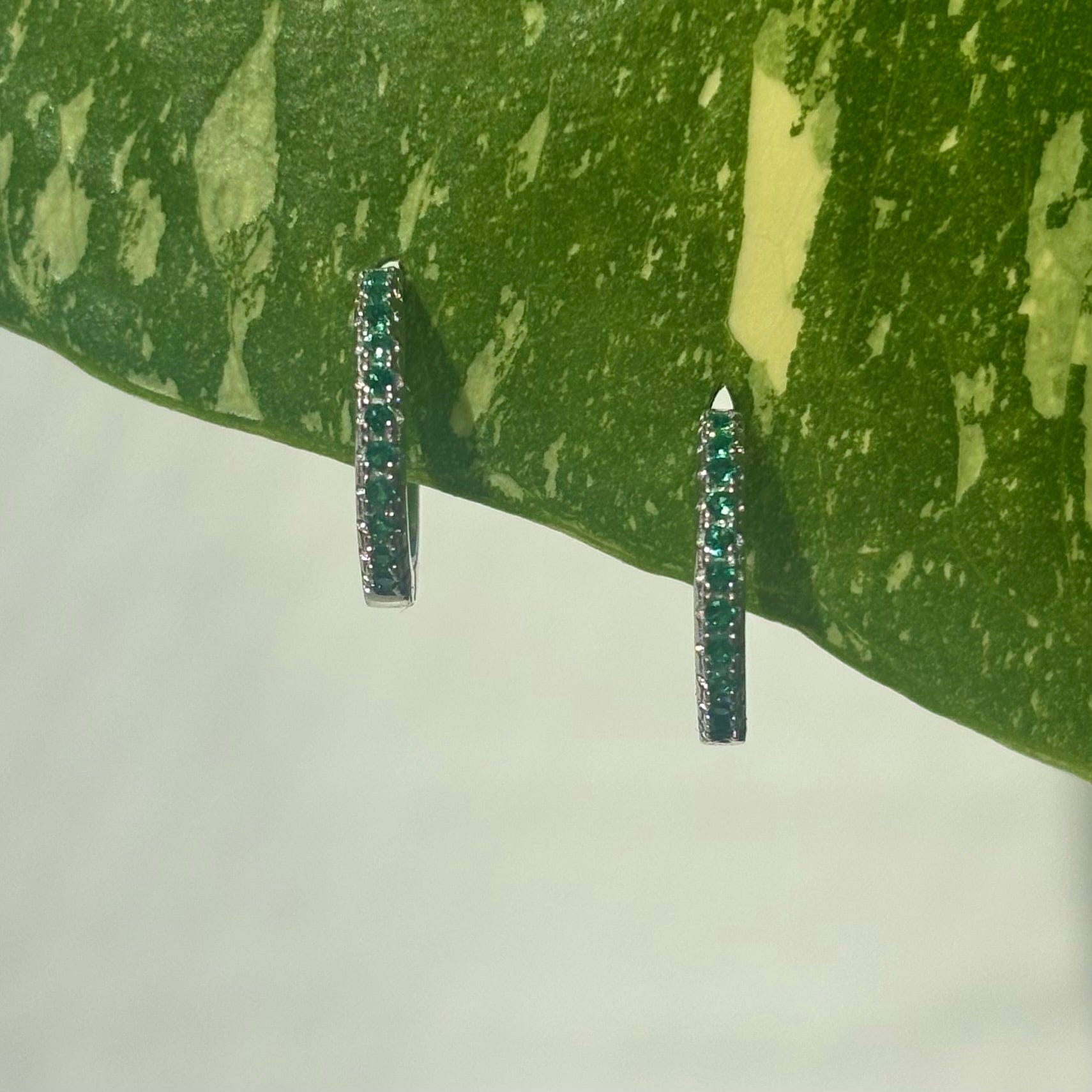 The Guide Crystals Green Zirconia Silver Mini Huggie Earrings