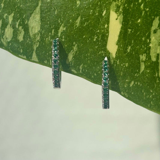 The Guide Crystals Green Zirconia Silver Mini Huggie Earrings