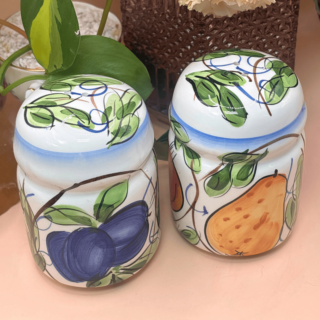 The Guide Crystals Handpainted Salt and Pepper Shakers Itallian Fruits, Vines, and Pears AVAILABLE 1/11!