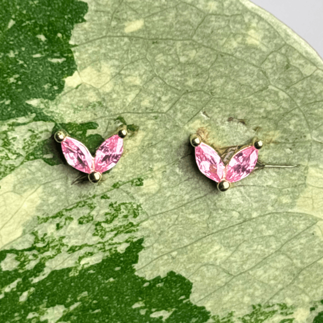 The Guide Crystals Light Pink Zirconia Gold Stud Earrings