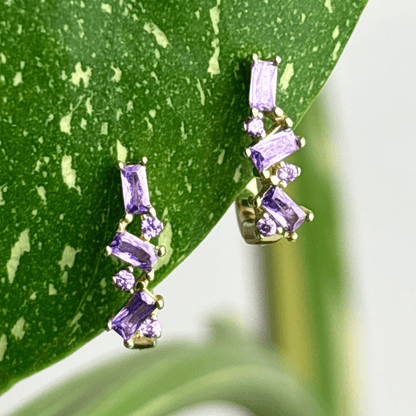 The Guide Crystals Lilac Abstract Zirconia Gold Huggie Earrings