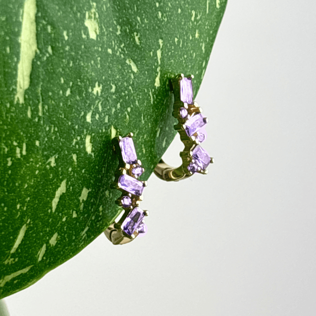 The Guide Crystals Lilac Abstract Zirconia Gold Huggie Earrings