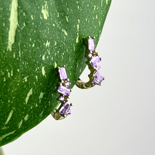 The Guide Crystals Lilac Abstract Zirconia Gold Huggie Earrings