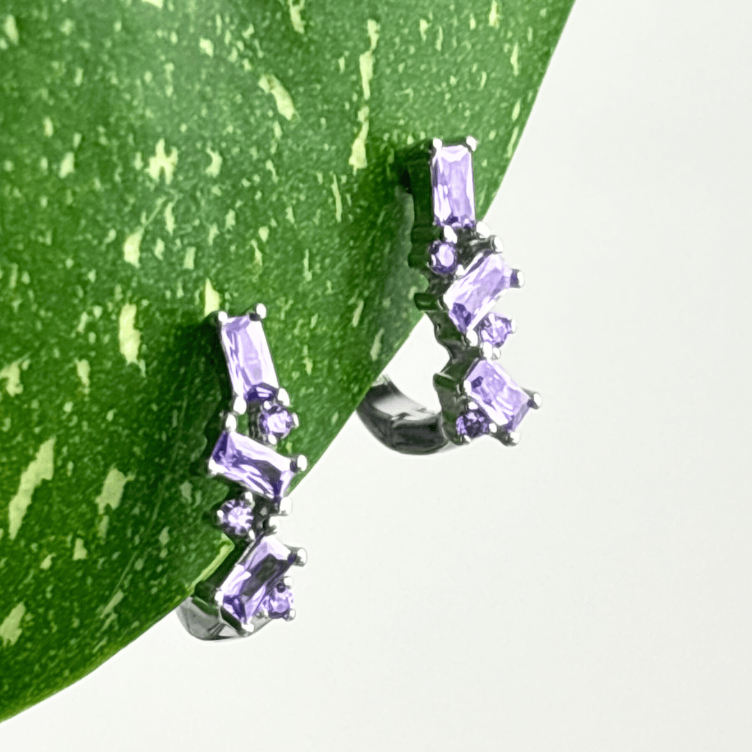 The Guide Crystals Lilac Abstract Zirconia Silver Huggie Earrings