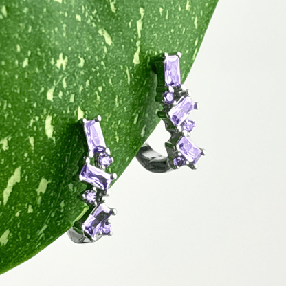 The Guide Crystals Lilac Abstract Zirconia Silver Huggie Earrings