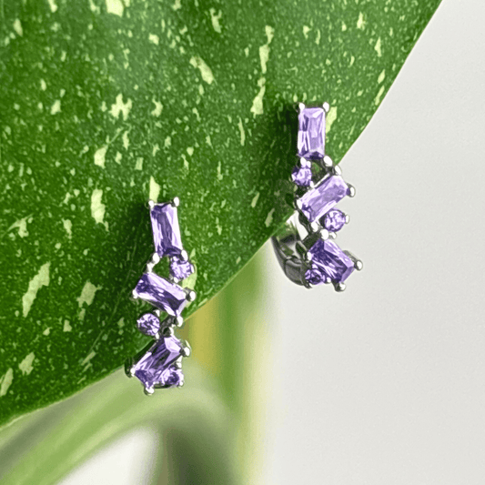 The Guide Crystals Lilac Abstract Zirconia Silver Huggie Earrings