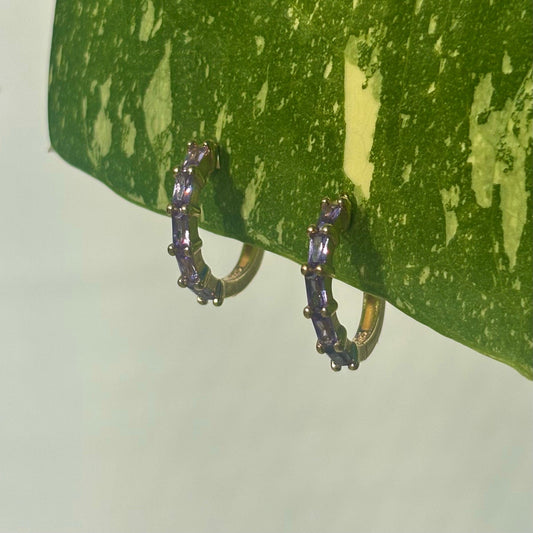 The Guide Crystals Lilac Zirconia Gold Huggie Earrings