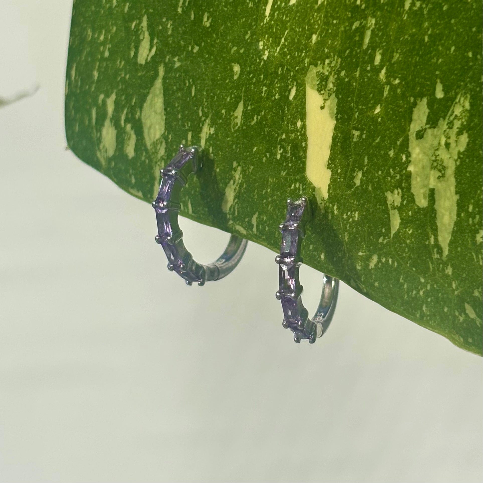 The Guide Crystals Lilac Zirconia Silver Huggie Earrings