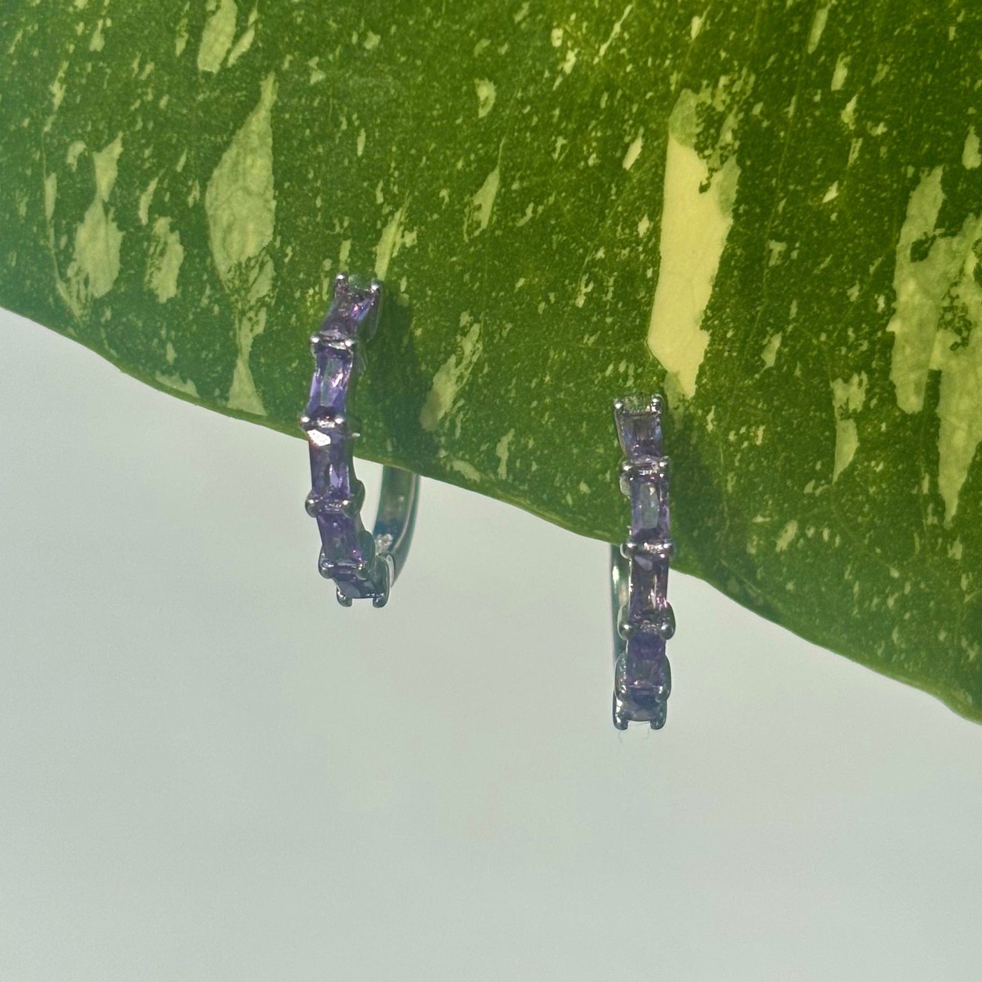 The Guide Crystals Lilac Zirconia Silver Huggie Earrings