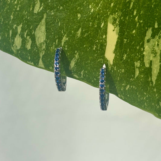 The Guide Crystals Midnight Blue Zirconia Silver Mini Huggie Earrings