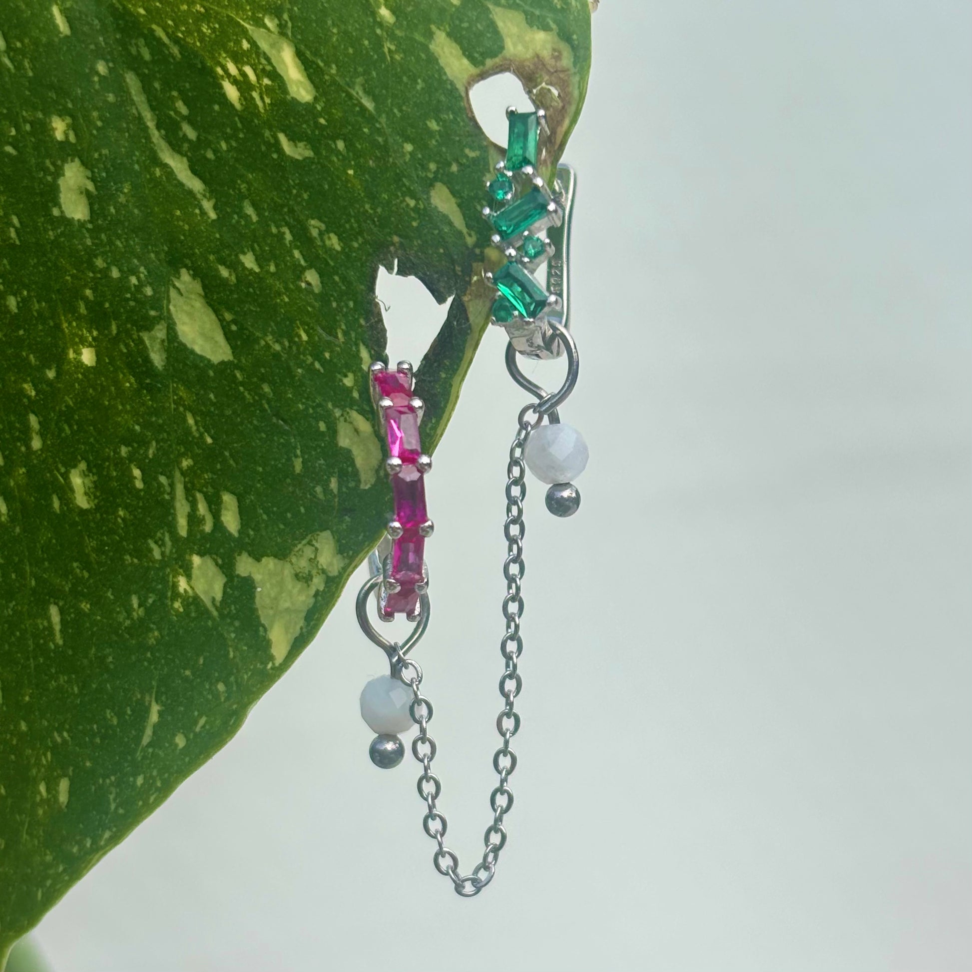 The Guide Crystals Silver | 1 PC Single Moonstone Aurora Chain Crystal Earring Charm