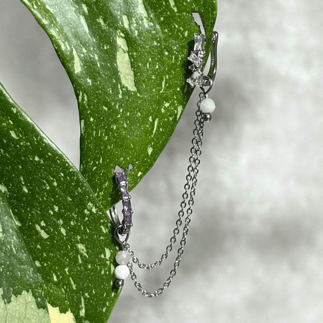 The Guide Crystals Silver | 1 PC Single Moonstone Cordellia Chain Crystal Earring Charm
