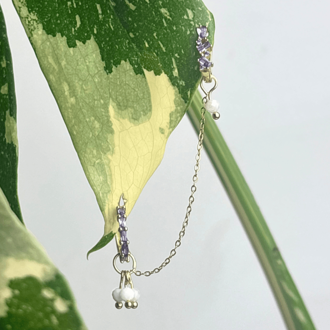 The Guide Crystals Gold | 1 PC Single Moonstone Grape Chain Earring Charm