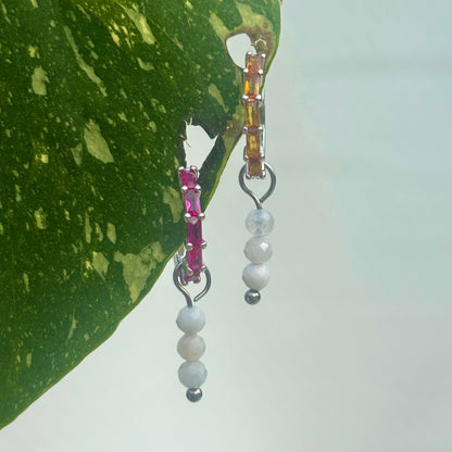 The Guide Crystals Silver Moonstone Triple Dew Drop Crystal Earring Charms