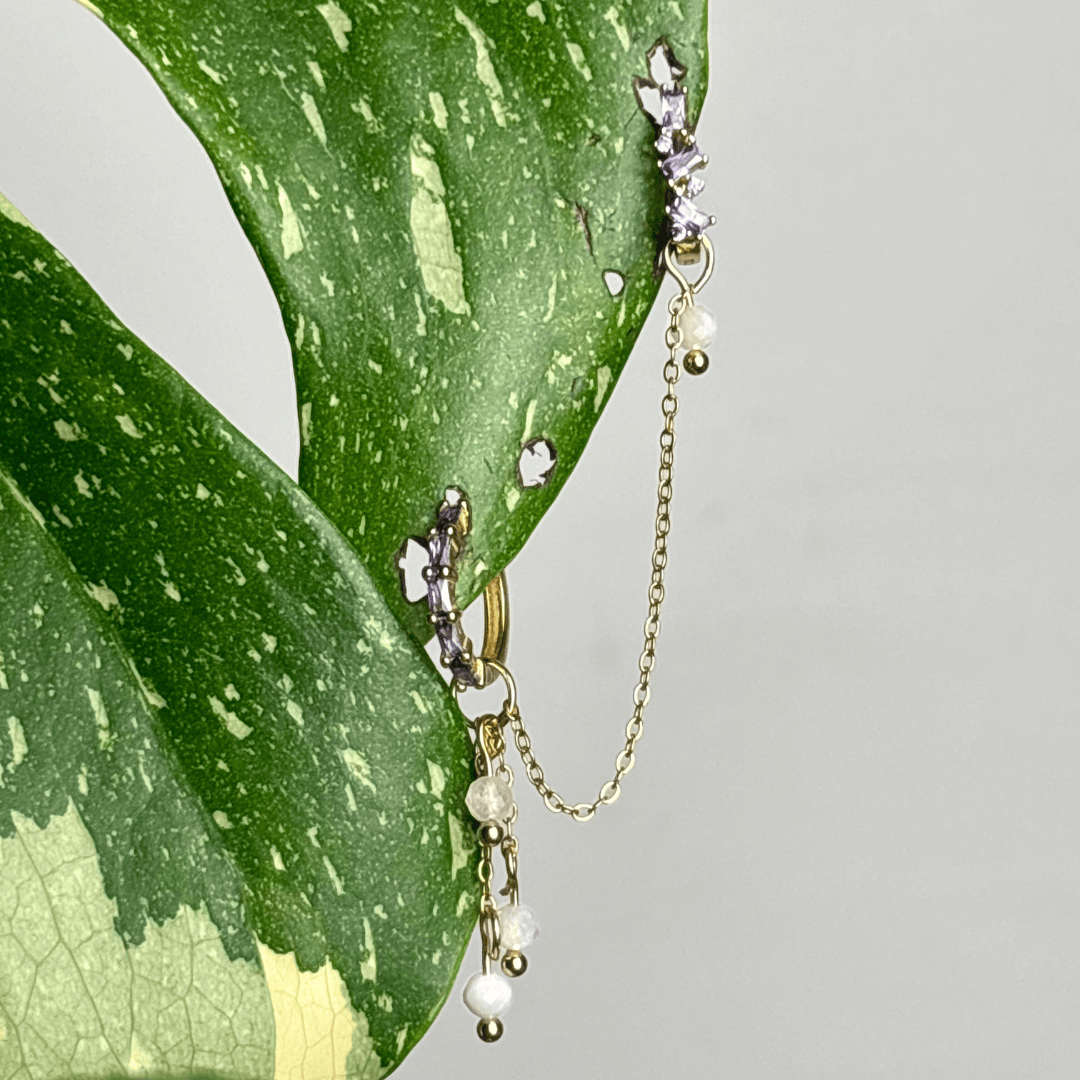 The Guide Crystals Gold | 1 PC Single Moonstone Waterfall Earring Chain