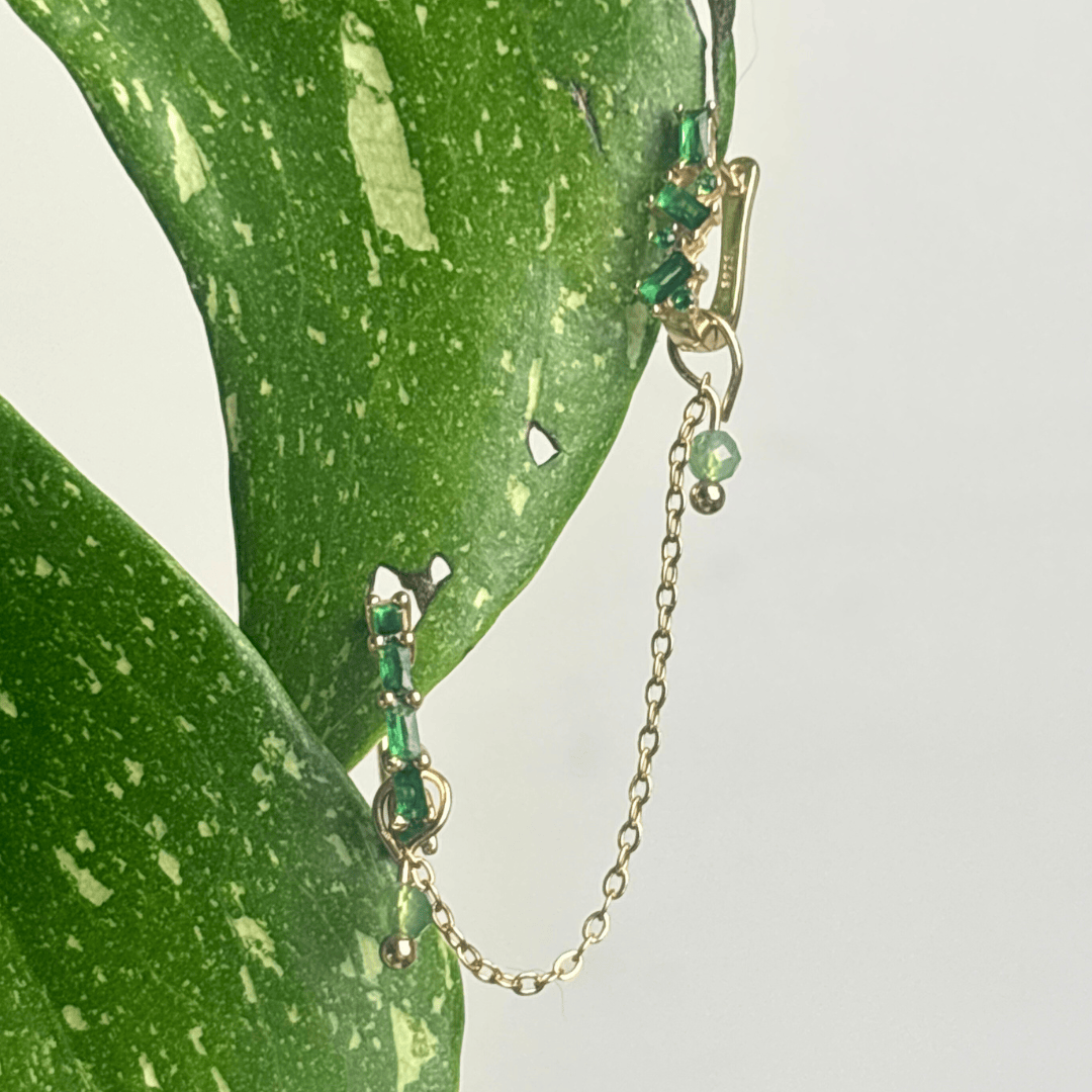 The Guide Crystals Gold | 1 PC Single Moss Agate Aphrodite Chain Crystal Earring Charm