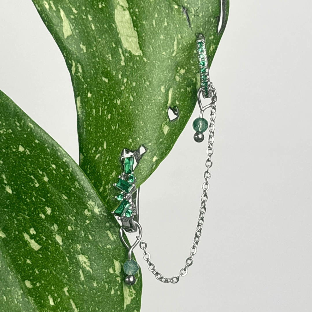 The Guide Crystals Silver | 1 PC Single Moss Agate Aphrodite Chain Crystal Earring Charm