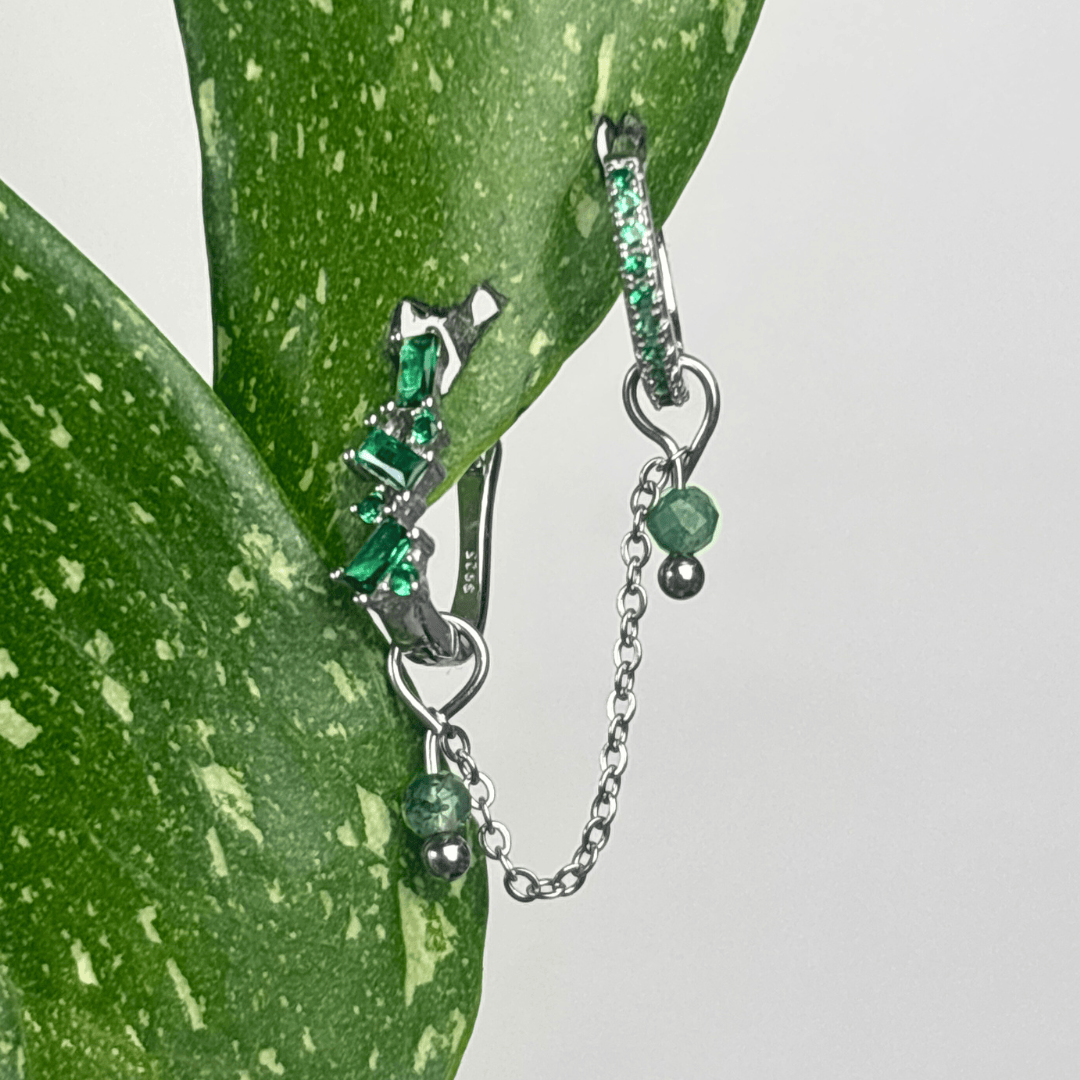 The Guide Crystals Silver | 1 PC Single Moss Agate Aurora Chain Crystal Earring Charm