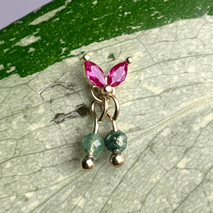 The Guide Crystals Gold | 1 PC Single Moss Agate Cherry Charm for Stud Earrings