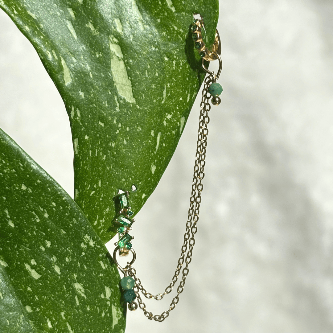 The Guide Crystals Gold | 1 PC Single Moss Agate Cordellia Chain Crystal Earring Charm