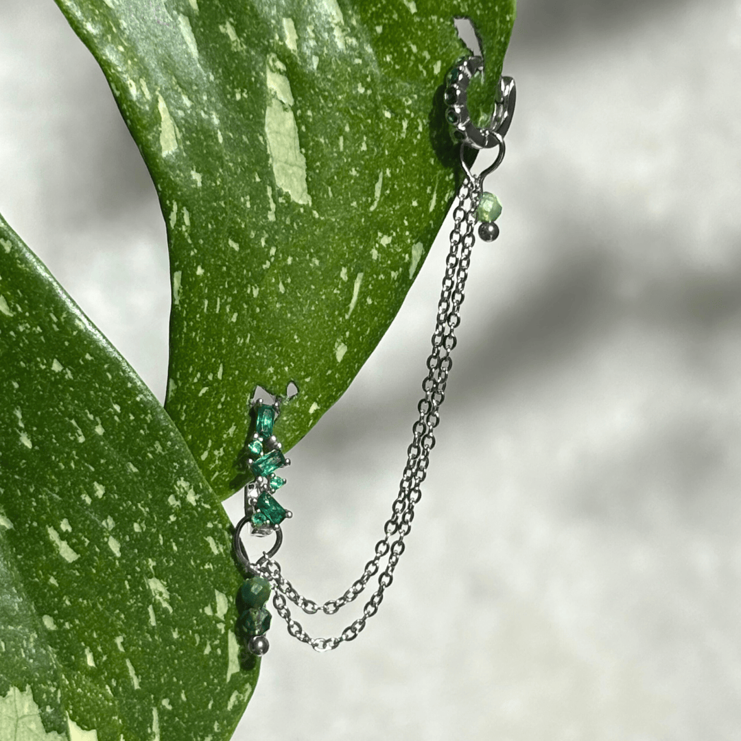 The Guide Crystals Silver | 1 PC Single Moss Agate Cordellia Chain Crystal Earring Charm