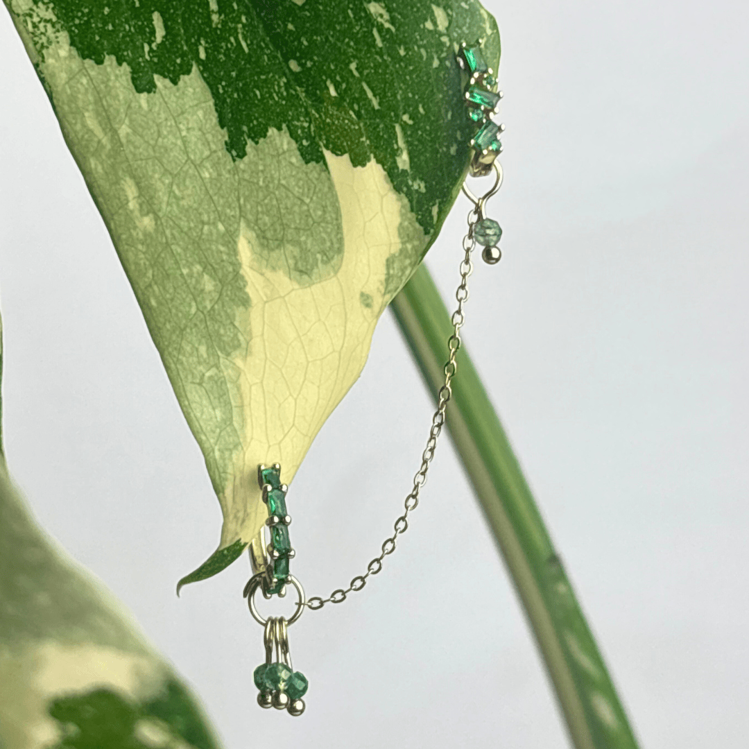 The Guide Crystals Gold | 1 PC Single Moss Agate Grape Chain Earring Charm