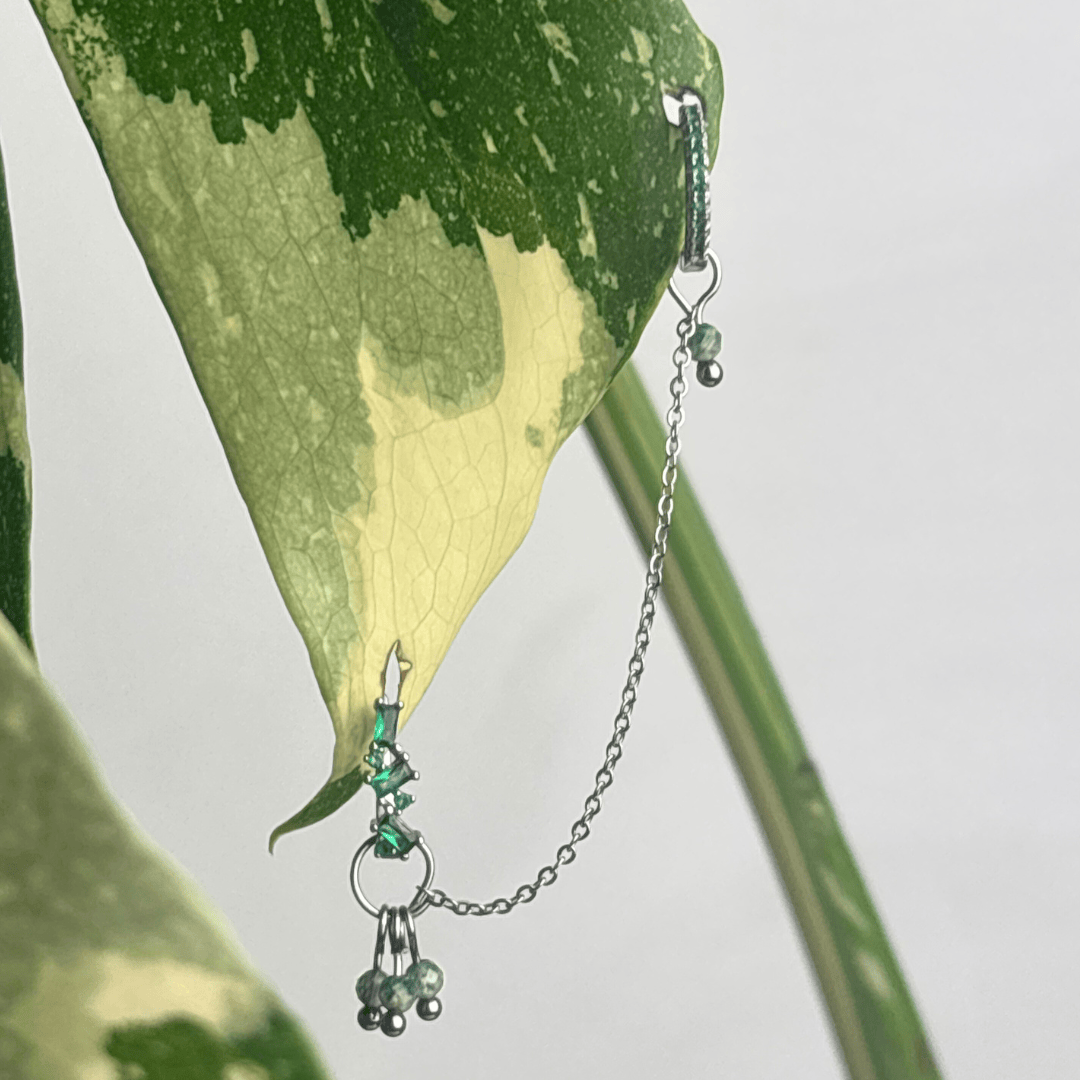 The Guide Crystals Silver | 1 PC Single Moss Agate Grape Chain Earring Charm