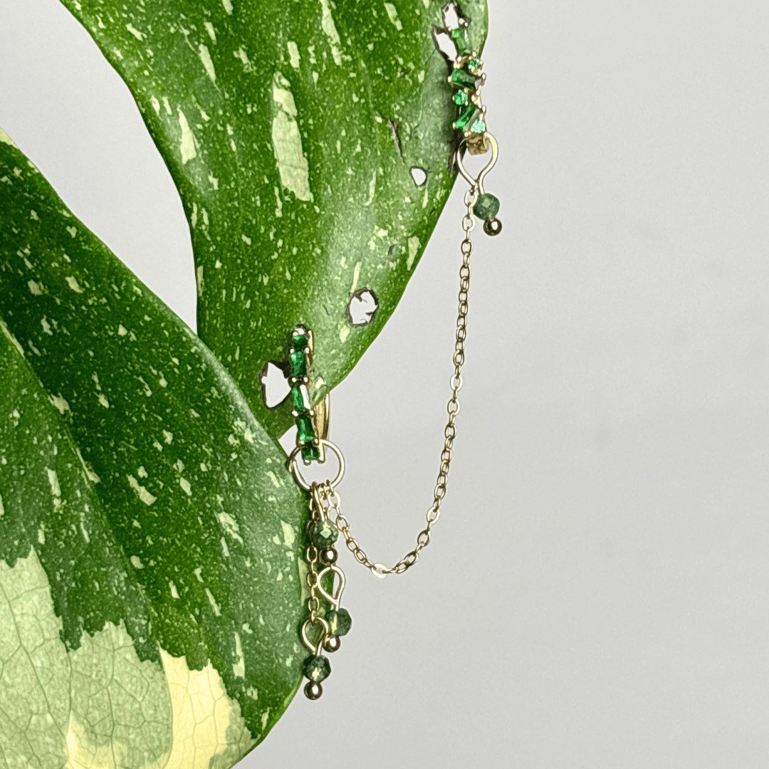 The Guide Crystals Gold | 1 PC Single Moss Agate Waterfall Earring Chain