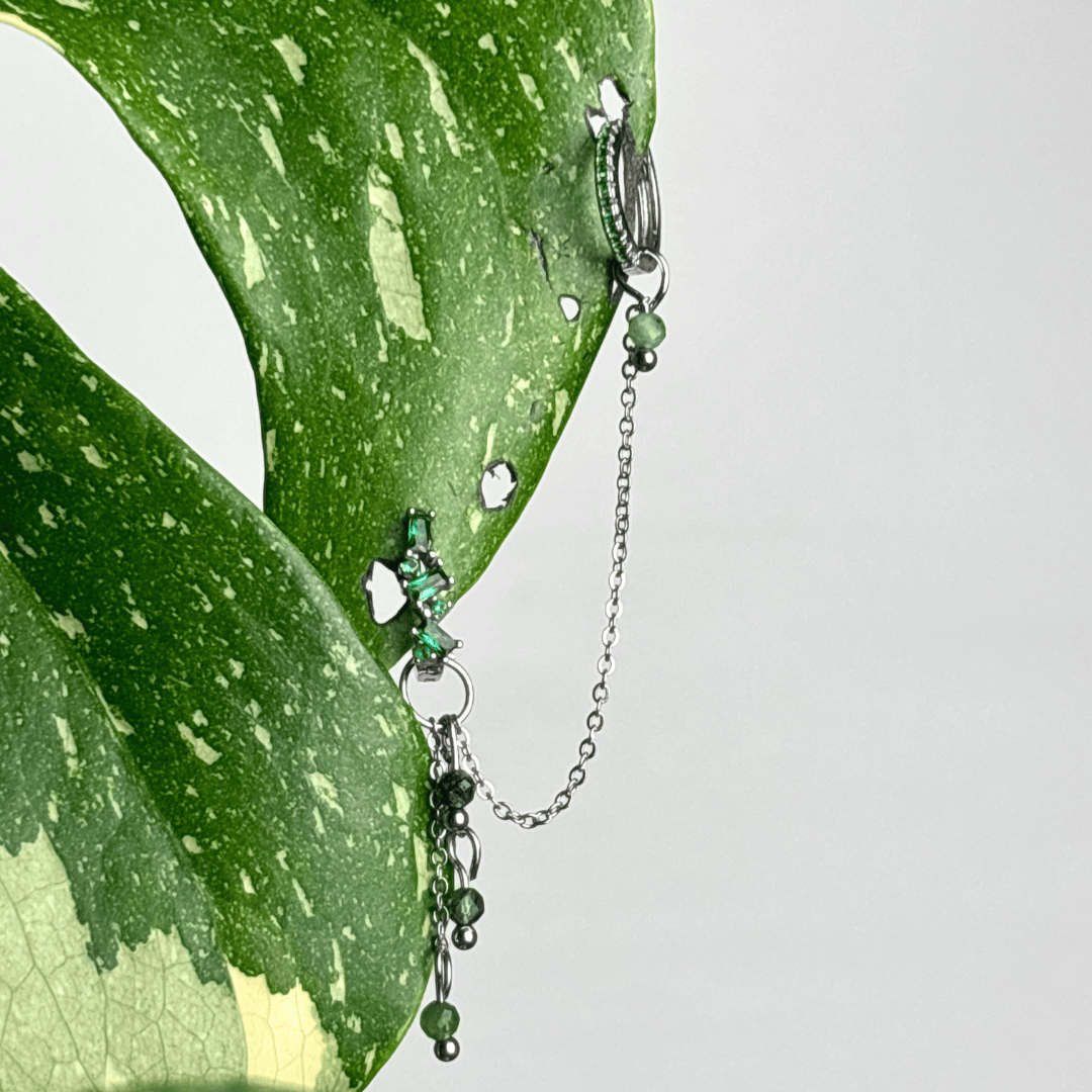 The Guide Crystals Silver | 1 PC Single Moss Agate Waterfall Earring Chain