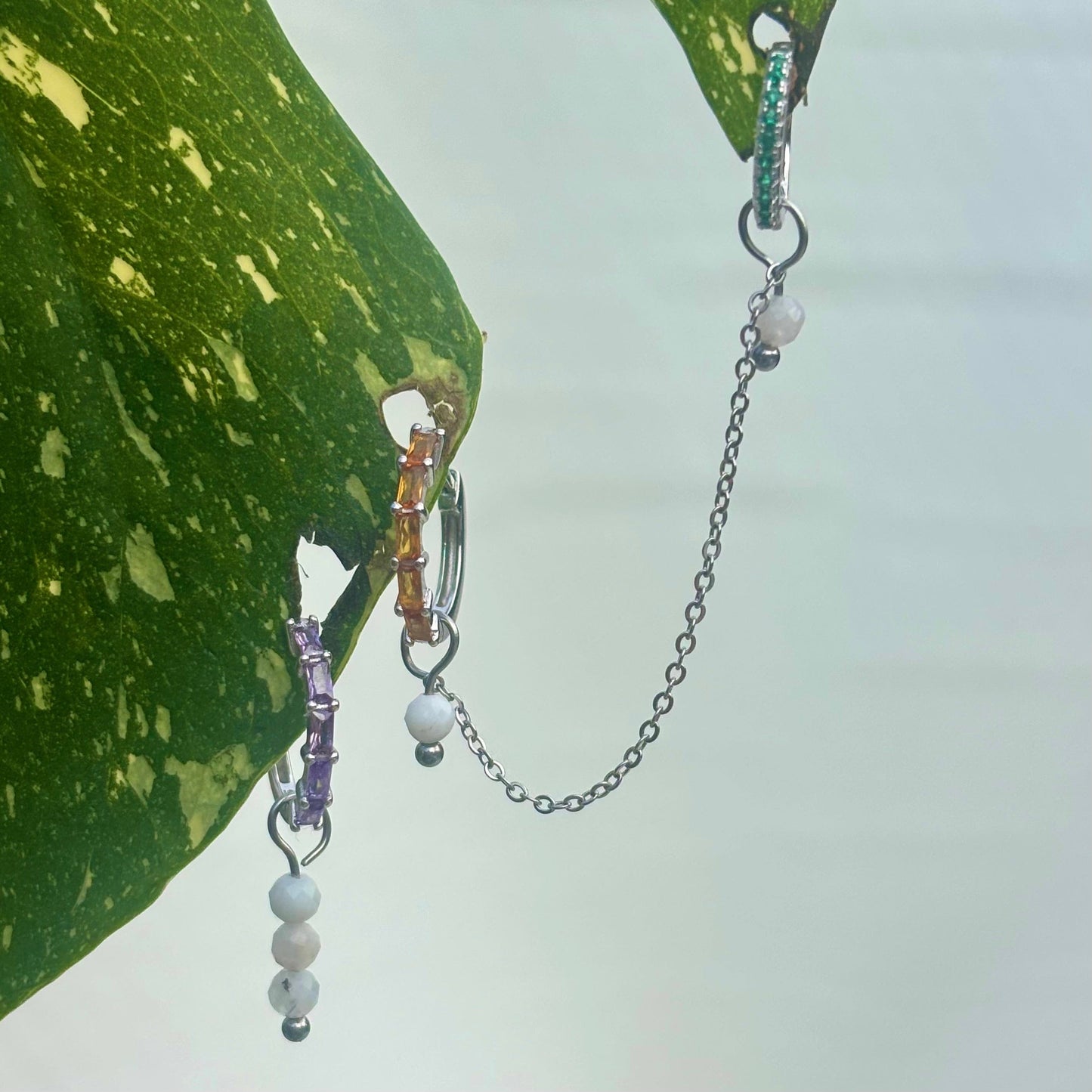 The Guide Crystals Orange Zirconia Silver Huggie Earrings