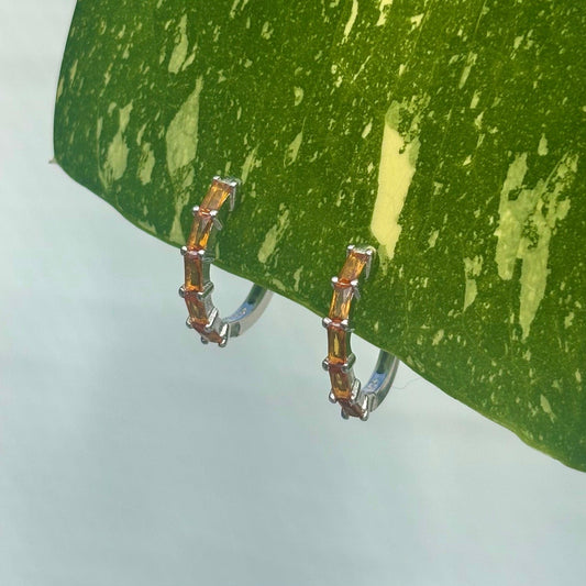 The Guide Crystals Orange Zirconia Silver Huggie Earrings