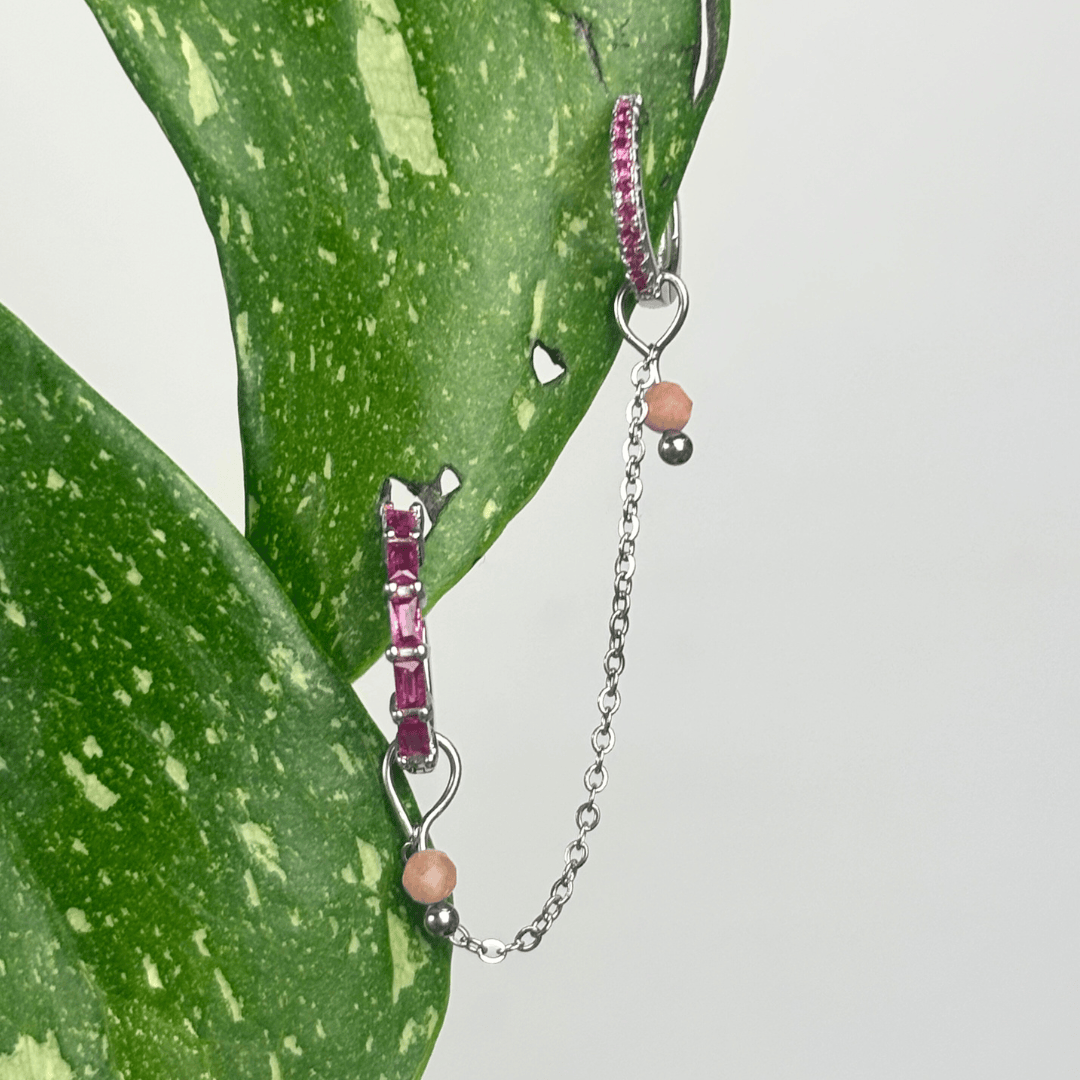 The Guide Crystals Silver | 1 PC Single Peach Moonstone Aphrodite Chain Crystal Earring Charm