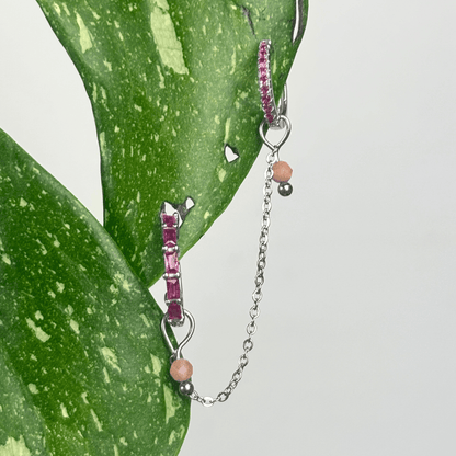 The Guide Crystals Silver | 1 PC Single Peach Moonstone Aphrodite Chain Crystal Earring Charm