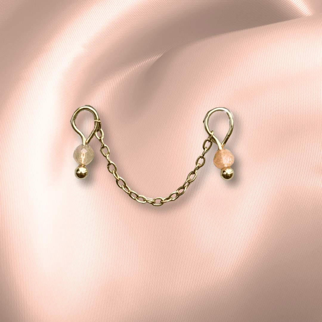 The Guide Crystals Peach Moonstone Aurora Chain Crystal Earring Charm