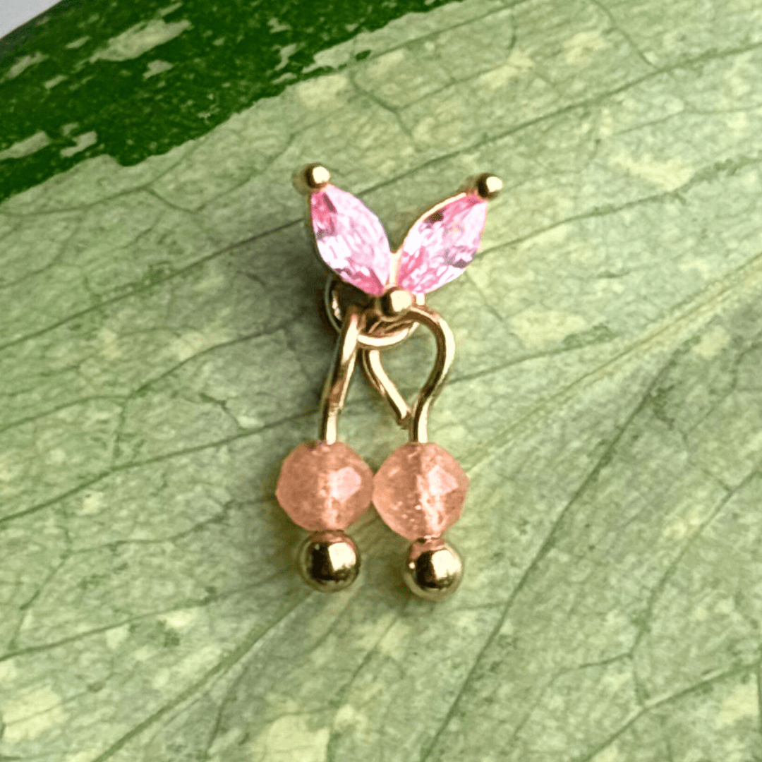 The Guide Crystals Gold | 1 PC Single Peach Moonstone Cherry Charm for Stud Earrings