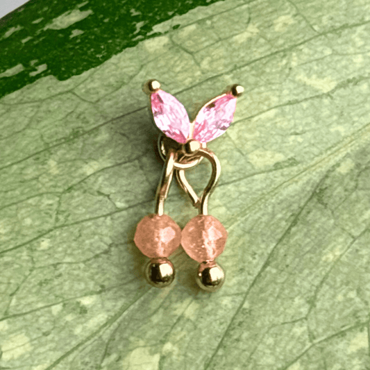 The Guide Crystals Gold | 1 PC Single Peach Moonstone Cherry Charm for Stud Earrings