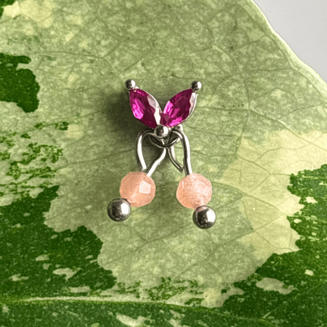 The Guide Crystals Silver | 1 PC Single Peach Moonstone Cherry Charm for Stud Earrings