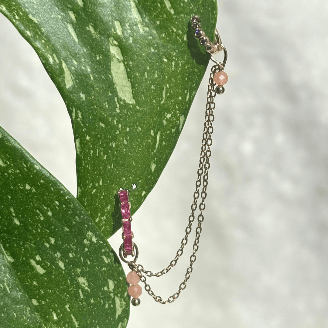 The Guide Crystals Gold | 1 PC Single Peach Moonstone Cordellia Chain Crystal Earring Charm