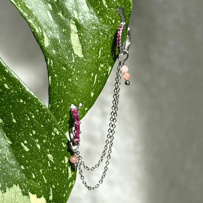 The Guide Crystals Silver | 1 PC Single Peach Moonstone Cordellia Chain Crystal Earring Charm