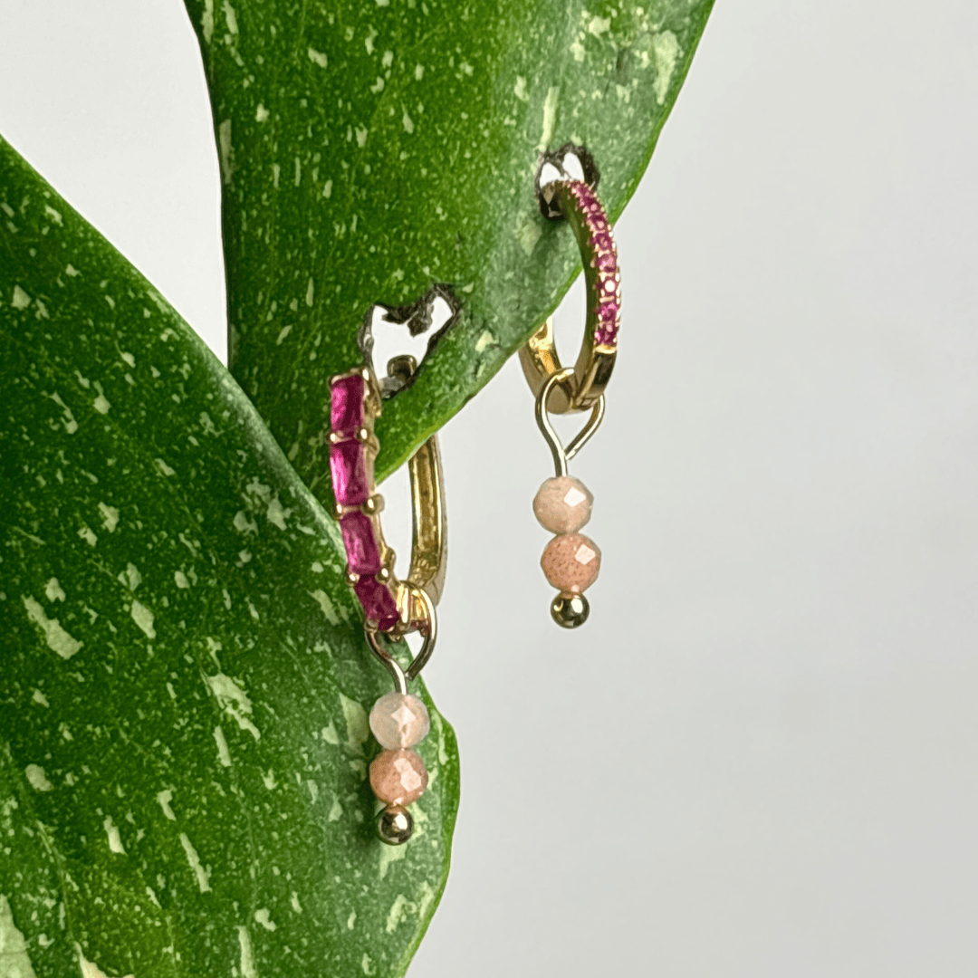 The Guide Crystals Gold Peach Moonstone Double Dew Drop Crystal Earring Charms