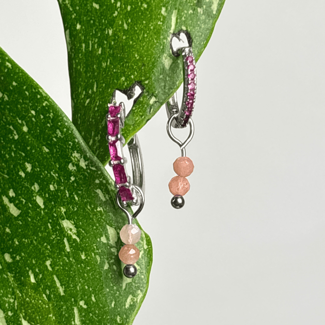 The Guide Crystals Silver Peach Moonstone Double Dew Drop Crystal Earring Charms