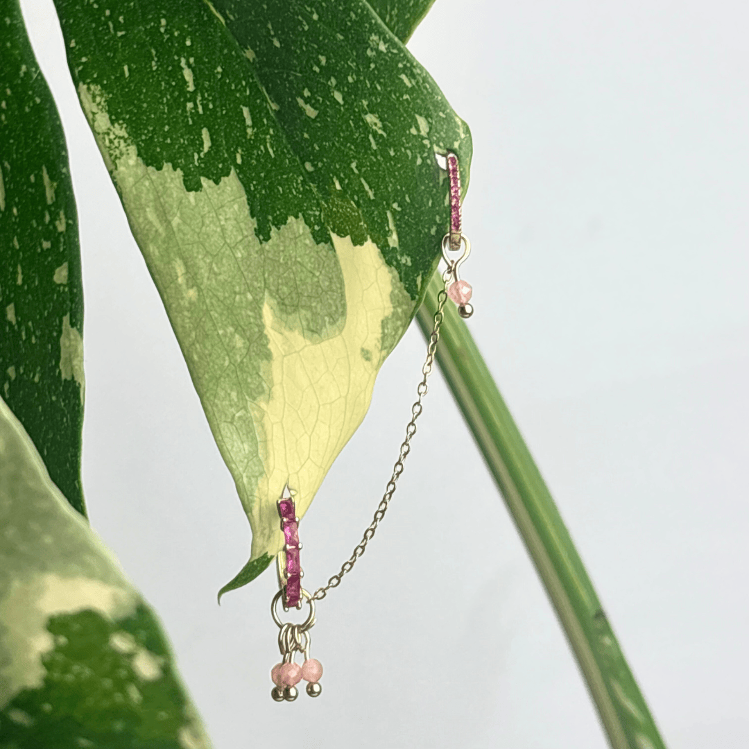 The Guide Crystals Gold | 1 PC Single Peach Moonstone Grape Chain Earring Charm