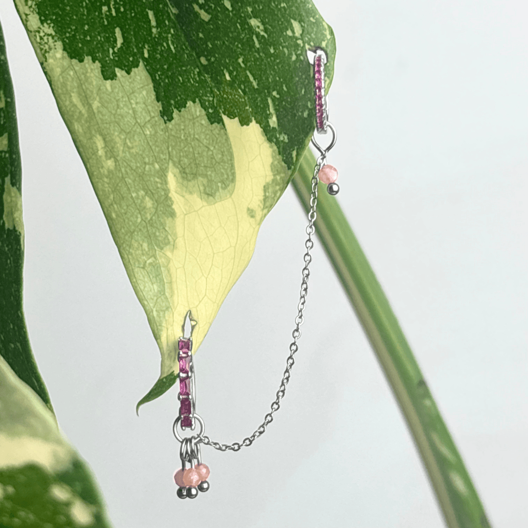 The Guide Crystals Silver | 1 PC Single Peach Moonstone Grape Chain Earring Charm