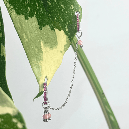 The Guide Crystals Silver | 1 PC Single Peach Moonstone Grape Chain Earring Charm