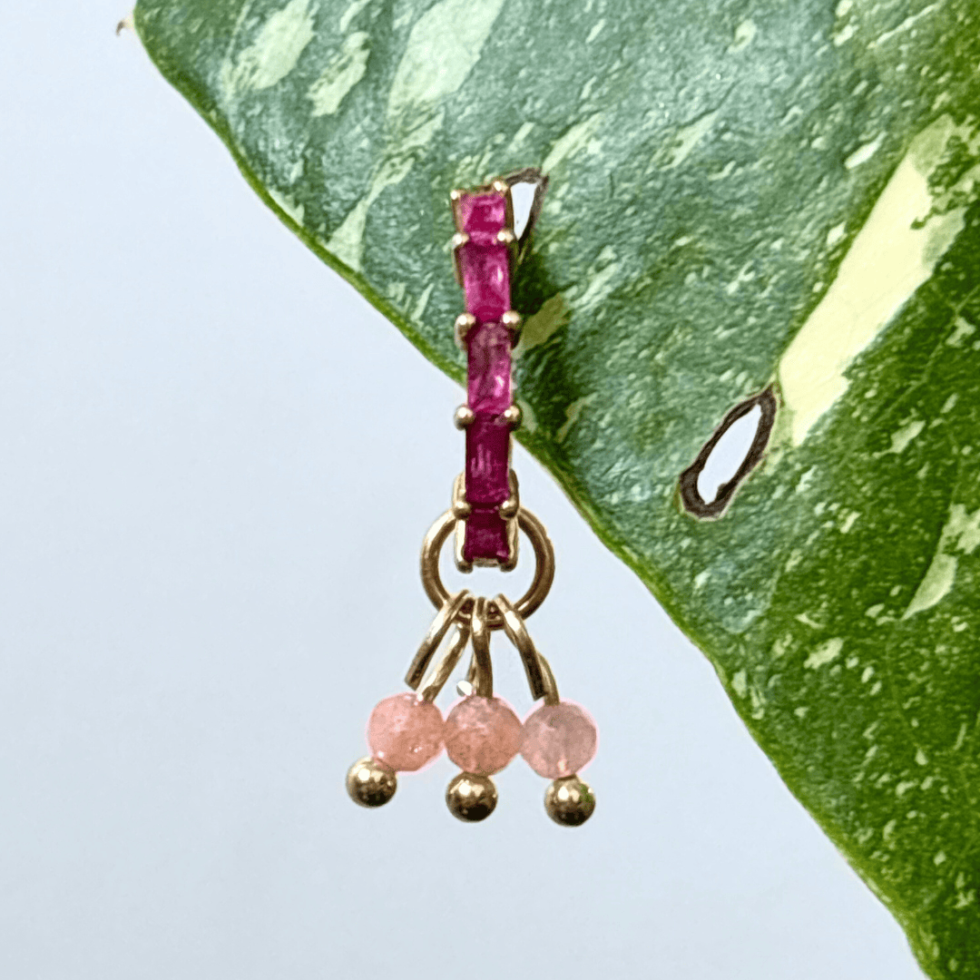 The Guide Crystals Gold | 1 PC Single Peach Moonstone Grape Crystal Earring Charm