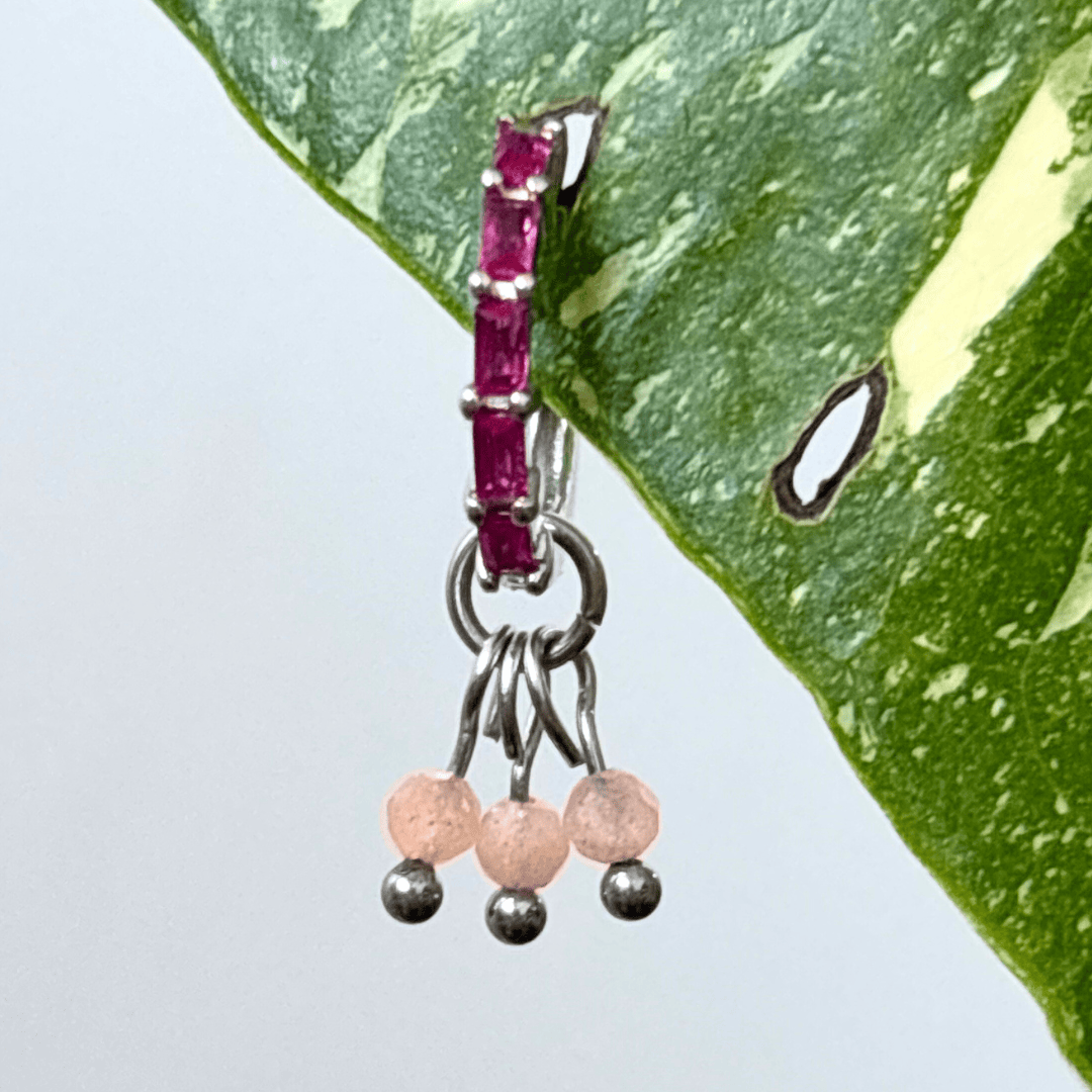 The Guide Crystals Silver | 1 PC Single Peach Moonstone Grape Crystal Earring Charm